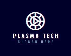 Glitchy Play Button Tech logo design