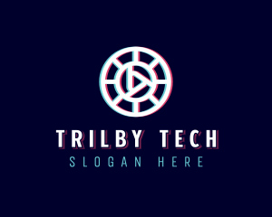 Glitchy Play Button Tech logo design