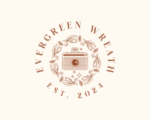 Camera Floral Wreath logo design