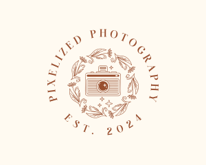 Camera Floral Wreath logo design