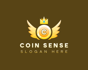 Coin Wings Crown logo design