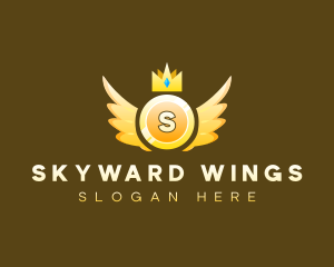 Coin Wings Crown logo design