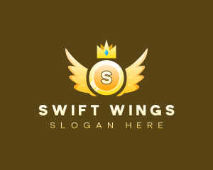 Coin Wings Crown logo design