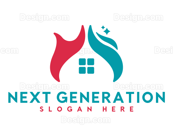 Heating Cooling House Roof Logo