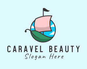 Leaf Caravel Boat logo design