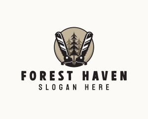 Chainsaw Forest Woodcutting logo design