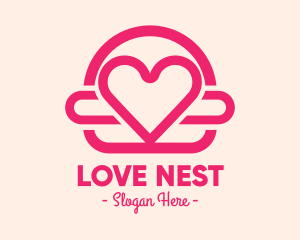 Pink Burger Love Heart logo design