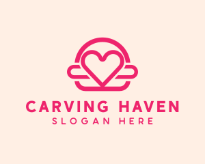 Pink Burger Love Heart logo design