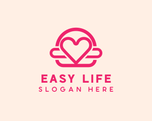 Pink Burger Love Heart logo design