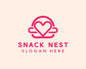 Pink Burger Love Heart logo design