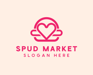 Pink Burger Love Heart logo design