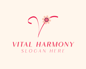 Pink Flower Letter V logo design