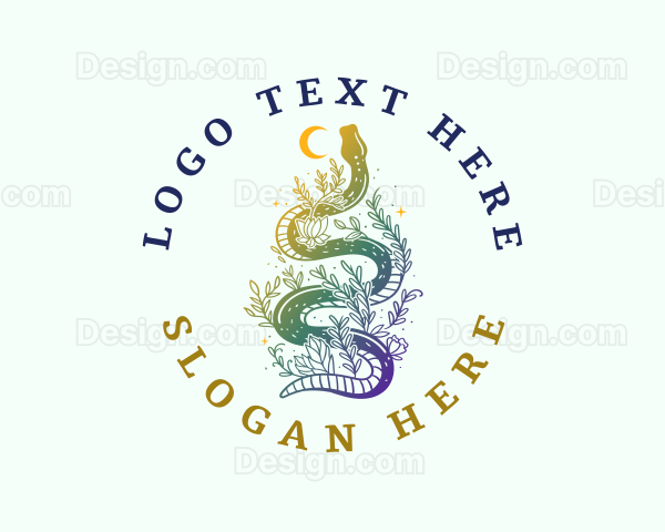 Mystical Serpent Crescent Floral Logo