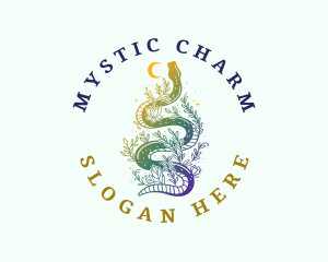 Mystical Serpent Crescent Floral logo design