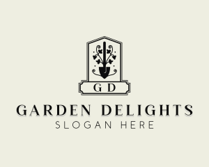 Shovel Landscaping Gardener logo design