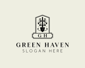 Shovel Landscaping Gardener logo design