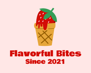 Strawberry Ice Cream Cone logo design