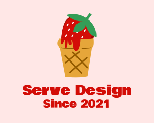 Strawberry Ice Cream Cone logo design