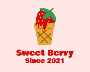 Strawberry Ice Cream Cone logo design