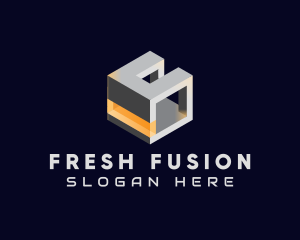 3D Metallic Cube logo design