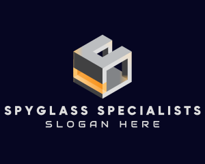 3D Metallic Cube logo design