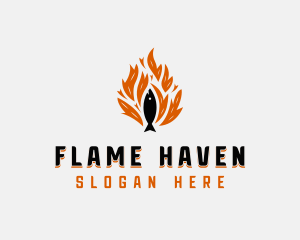 Fish Grilling Flame logo design