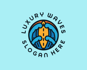 Surfboard Ocean Wave logo design