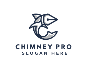 Fish Pen Letter C logo design