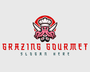 Knife Sushi Octopus logo design