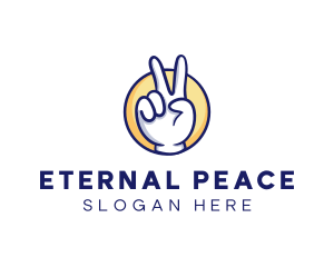 Cartoon Hand Peace Sign logo design