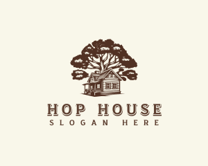 Cabin House Oak Tree logo design