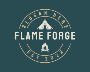 Camping Tent Bonfire logo design