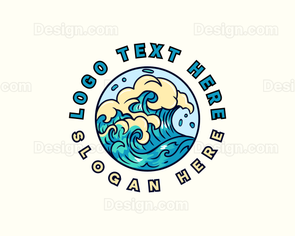 Ocean Wave Surfing Logo