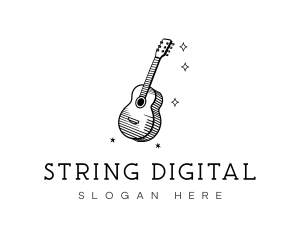 Guitar Music Line Art logo design