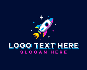 Pixelated Gaming Rocket Ship logo