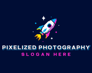 Pixelated Gaming Rocket Ship logo design