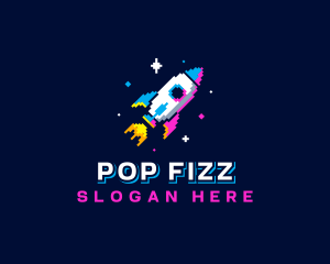 Pixelated Gaming Rocket Ship logo design