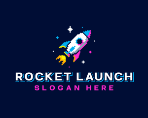 Pixelated Gaming Rocket Ship logo design