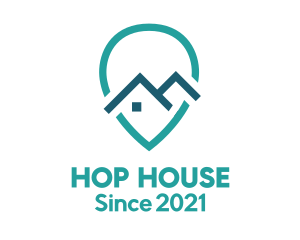 Blue Location Pin House logo design