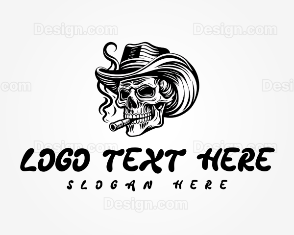 Cowboy Smoking Skull Logo