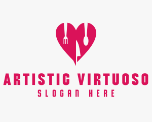 Pink Heart Utensil Restaurant logo design