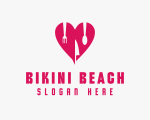 Pink Heart Utensil Restaurant logo design