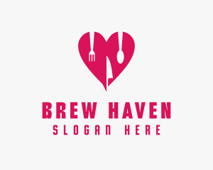 Pink Heart Utensil Restaurant logo design