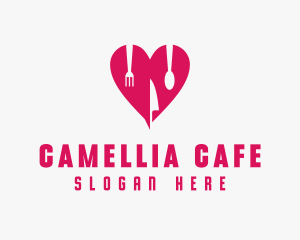 Pink Heart Utensil Restaurant logo design