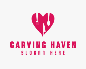 Pink Heart Utensil Restaurant logo design