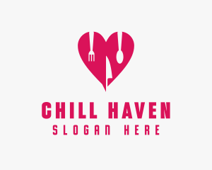 Pink Heart Utensil Restaurant logo design