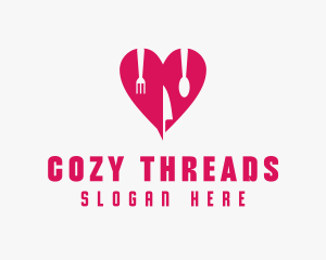 Pink Heart Utensil Restaurant logo design