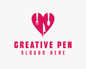 Pink Heart Utensil Restaurant logo design