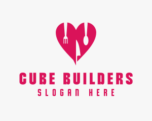 Pink Heart Utensil Restaurant logo design