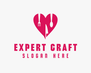 Pink Heart Utensil Restaurant logo design